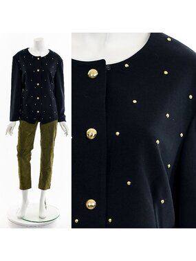 Gold Studded Black Knit Jacket 80s
